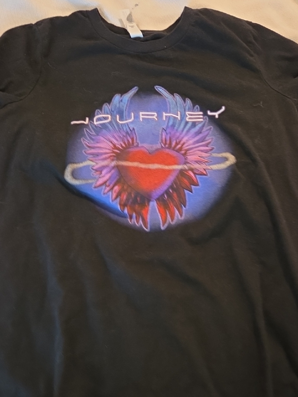 Graphic Black Short Sleeve Tee with Heart Wing Design